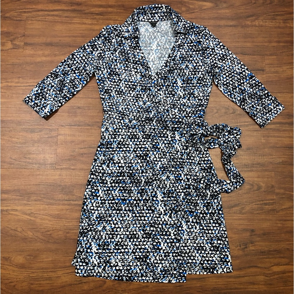Ann Taylor Black and Blue Abstract Wrap Dress